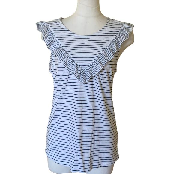 Anthropologie Maeve Kalama Ruffle Atriped White and Black Top SIze S - Picture 2 of 8